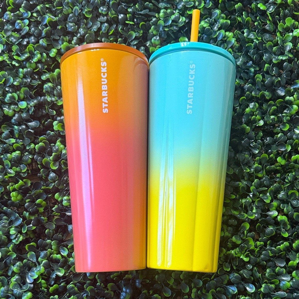 Starbucks Ombre Tumbler Duo — Coral Pink/Orange & Aqua Blue/Yellow